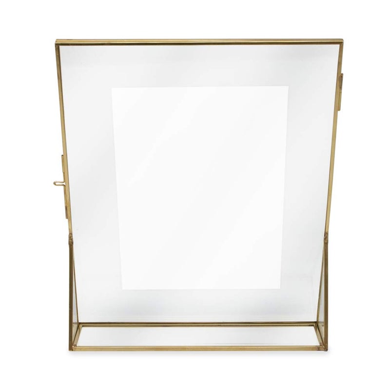 Isaac Jacobs 8x10 Antique Gold, Vintage Style Brass and Glass, Floating Photo Frame, Metal, (Vertical), with Locket Closure and Angled Base, for Pictures, Art, Mementos, Keepsakes (8x10, Antique Gold) - Image 3